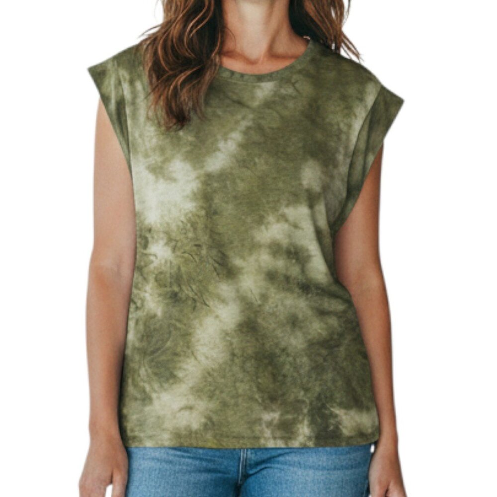 LE LIS Olive Green Tie Dye Short Sleeve Top - Size Small